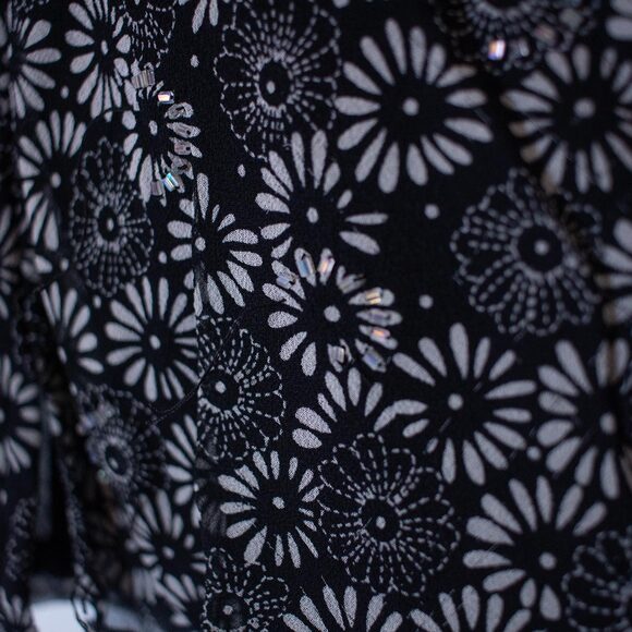 Sheer Black Floral Beaded Blouse NYC Design Co Tie Front Top P Med | True Winter - Picture 9 of 9